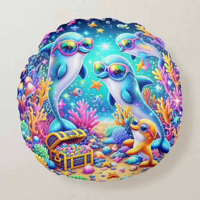 Meeresleben Rundes Kissen (Vorderseite)