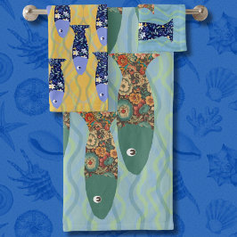 Meeresleben, Strandhaus, Fischliebhaber Badhandtuch Set