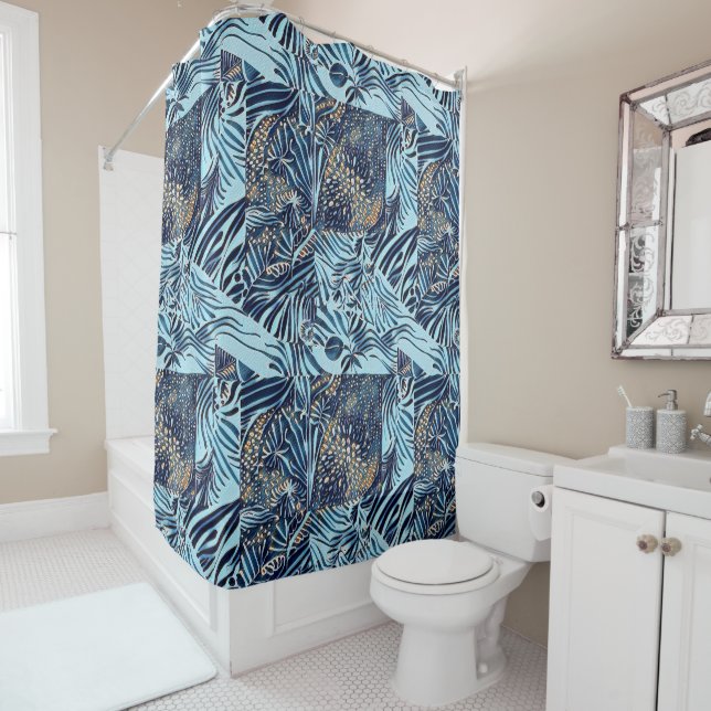 Meeresleben und abstrakte botanische Muster Duschvorhang (Beispiel)
