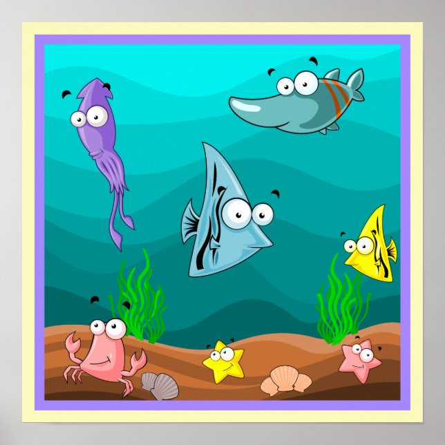 Meeresleben unter dem Niedlichen Cartoon Poster (Vorne)