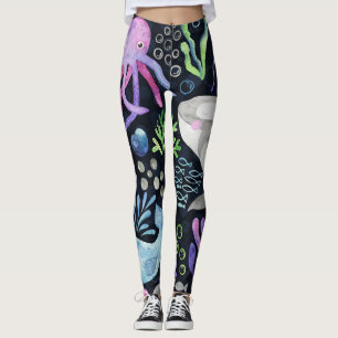 Meereslebensfarbe, dunkler Hintergrund. Leggings