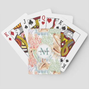 Meereslebewesen, farbenfrohe Unterwasser-Monogramm Spielkarten