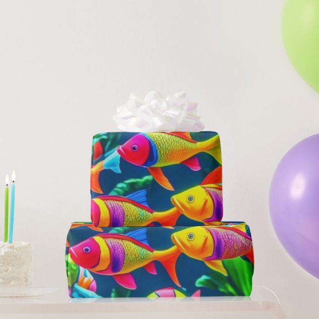 Meereslebewesen Fischkorallen Sommervibes Packpapi Geschenkpapier (Partygeschenke)