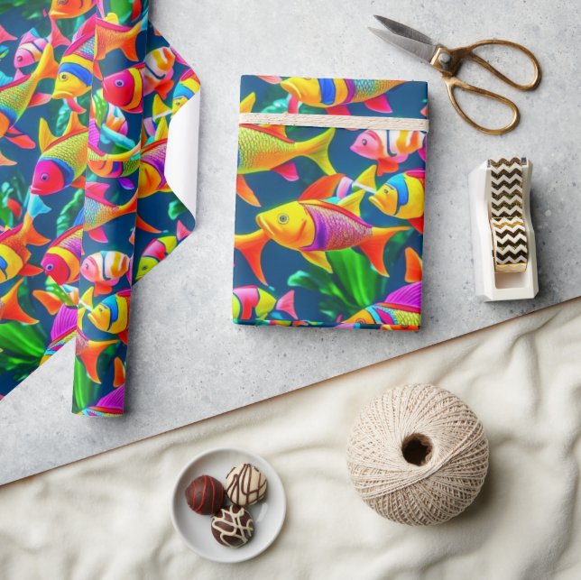 Meereslebewesen Fischkorallen Sommervibes Packpapi Geschenkpapier (Kunsthandwerk)