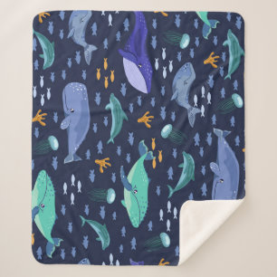 Meereslebewesen: Wale, Quallen-Muster. Sherpadecke
