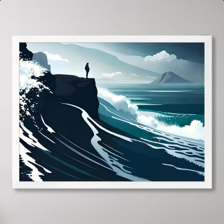 Meeresmalerei große Welle Sturm dunkle Nacht Kliff Poster