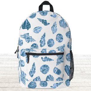 Meeresmuschel Nautical Aquarell Blau und Weiß Bedruckter Rucksack