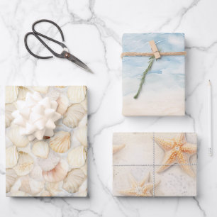 Meeresmuscheln Creme Sand Elfenbein Strand  Geschenkpapier Set