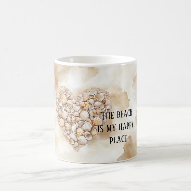Meeresmuscheln Herz Strand Glücklicher Ort Kaffeetasse (Mittel)
