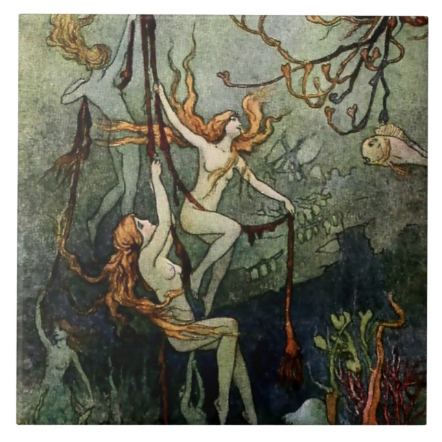 „Meeresnymphen“ von Warwick Goble Fliese (Vorderseite)