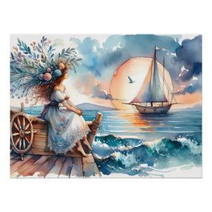 Meeresrauschen bei Sonnenuntergang Poster