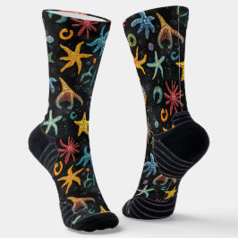 Meeresrauschen und -steine Zeichnend Muster Schwar Socken