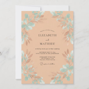 Meeresschaum Apricot Laub Eukalyptus Hochzeit Einladung