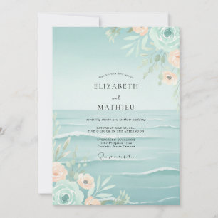 Meeresschaum-Aprikosen-Wildblumen-Hochzeit Einladung