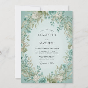 Meeresschaum-Blattwerk-Eukalyptus-Hochzeit Einladung
