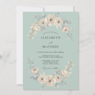 Meeresschaum-Creme-Rose Romantische Hochzeit Einladung