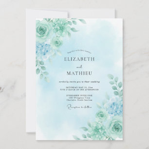 Meeresschaum Grün Serene Rosenhochzeit Einladung