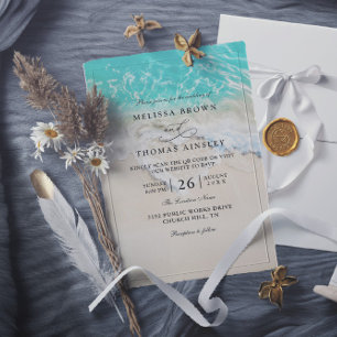 Meeresschaum-Herz-Strand Elegante QR-Code-Hochzeit Einladung