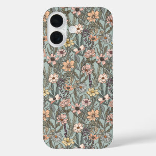 Meeresschaum Rosa Gelbe Retro-Wildblume iPhone 16 Hülle
