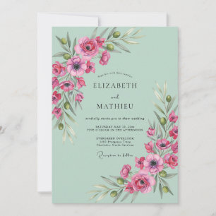Meeresschaum-Rosa-Mohn-Hochzeit Einladung