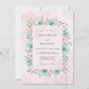 Meeresschaum-Rosa-Sukkulenten-Eukalyptus-Hochzeit Einladung