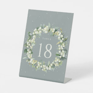 Meeresschaum-Schneebeeren+Eukalyptus Hochzeitstisc Sockelschild