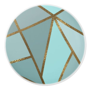 Meeresschaum Türkis Grün Blau und Bronze geometris Keramikknauf