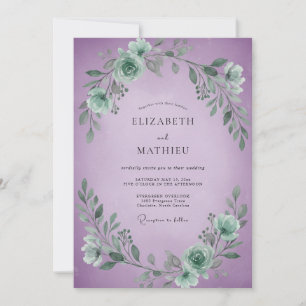 Meeresschaum-Violette Blattrat Hochzeit Einladung
