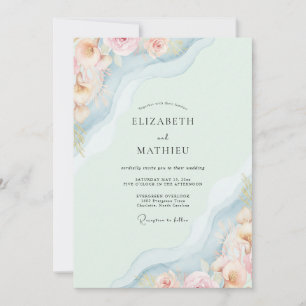 Meeresschaum-Weiche-Rosé-Pfingstrosen-Hochzeit Einladung