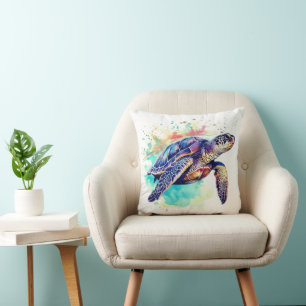 Meeresschildkröte Aquarellbilder Kissen