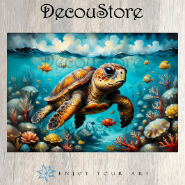 Meeresschildkröte auf dem Meeresboden - Decoupage Seidenpapier