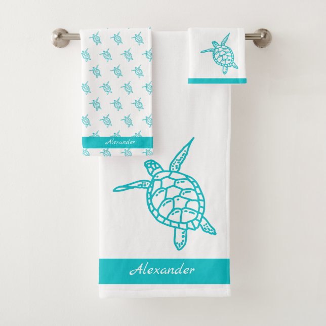 Meeresschildkröte Bad Aquamarin Weißes Bad Handtuc Badhandtuch Set (Insitu)
