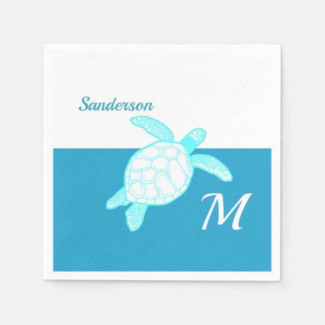 Meeresschildkröte Blau Aquamarin Weiß Serviette (Vorderseite)