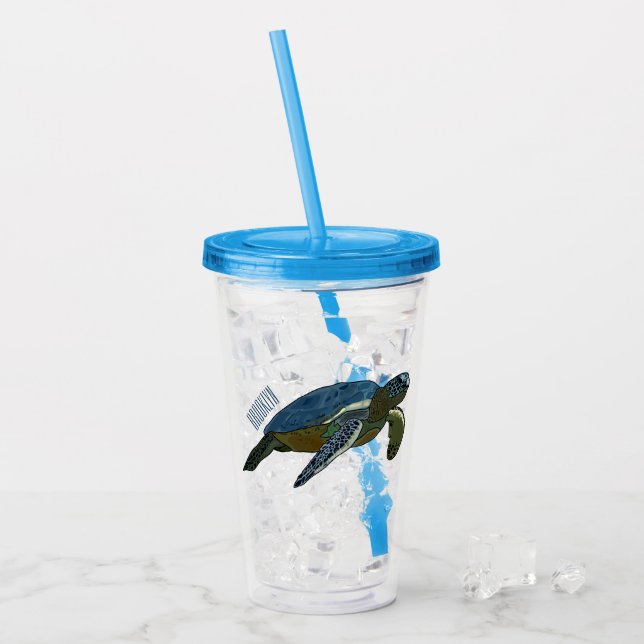 Meeresschildkröte-Cartoon Acryltrinkbecher (Vorderseite Ice)