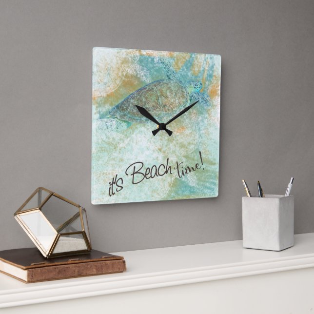 Meeresschildkröte Das ist Strandzeitangebot Quadratische Wanduhr (Büro)