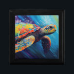 Meeresschildkröte Erinnerungskiste<br><div class="desc">Aquarellschildkröte,  die über den Ozean schwimmt,  originelle Kunstwerke von Nicole.</div>