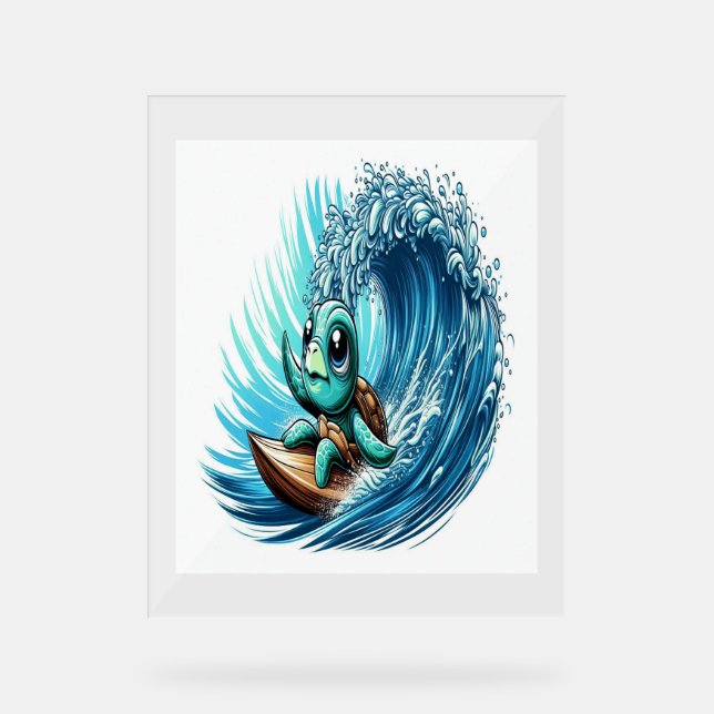 Meeresschildkröte fährt Emotion Wave. Acrylschild (Vorderseite)