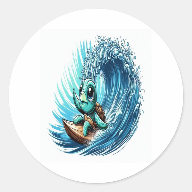 Meeresschildkröte fährt Emotion Wave. Runder Aufkleber (Vorderseite)