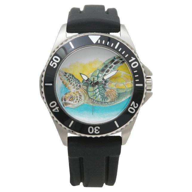 Meeresschildkröte Farbe Grün Armbanduhr (Vorderseite)