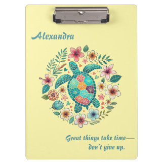 Meeresschildkröte Floral Boho Schule Büro Name  Klemmbrett