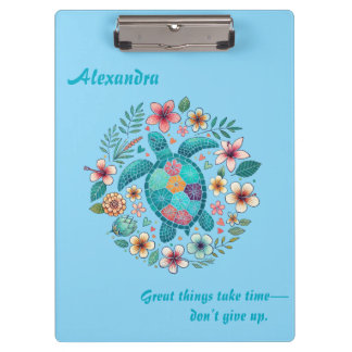Meeresschildkröte Floral Boho Schule Büro Name  Klemmbrett