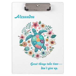 Meeresschildkröte Floral Boho Schule Büro Name  Klemmbrett