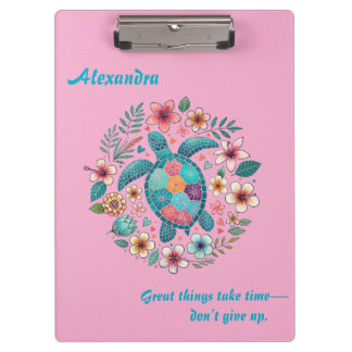 Meeresschildkröte Floral Boho Schule Büro Name  Klemmbrett