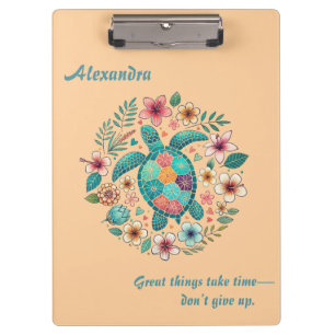 Meeresschildkröte Floral Boho Schule Büro Name Klemmbrett