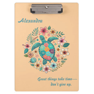 Meeresschildkröte Floral Boho Schule Büro Name  Klemmbrett