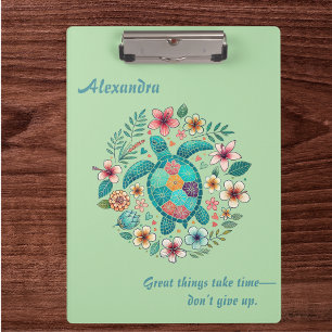 Meeresschildkröte Floral Boho Schule Büro Name Klemmbrett