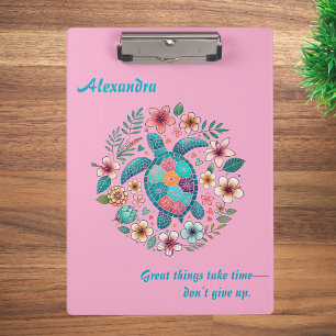 Meeresschildkröte Floral Boho Schule Büro Name Klemmbrett