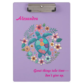 Meeresschildkröte Floral Boho Schule Büro Name  Klemmbrett