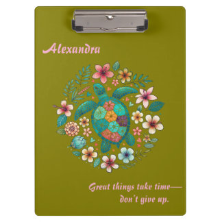 Meeresschildkröte Floral Boho Schule Büro Name  Klemmbrett