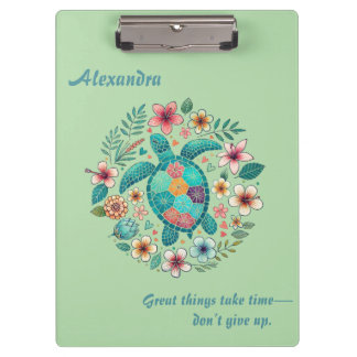 Meeresschildkröte Floral Boho Schule Büro Name  Klemmbrett